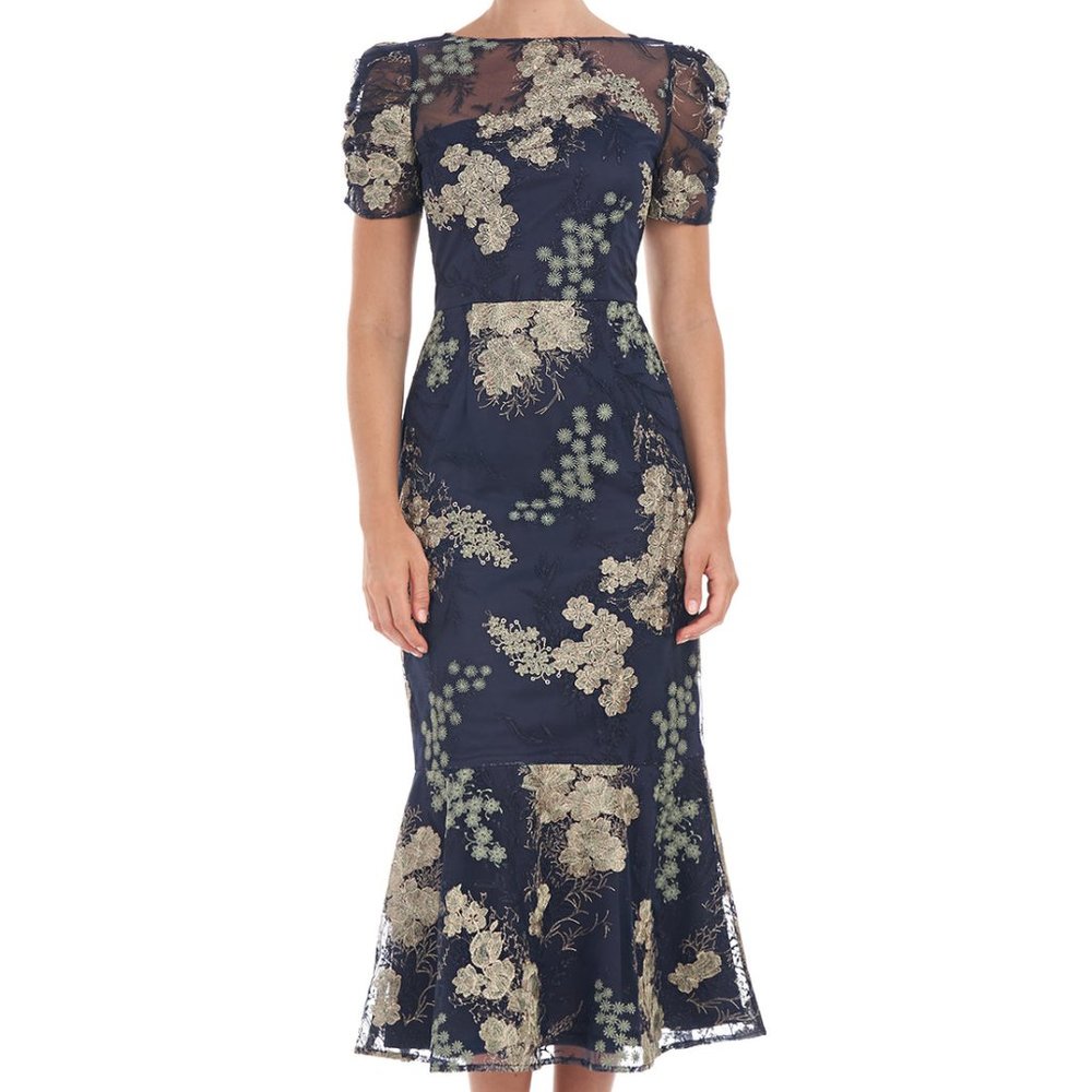 JS Collections Hope Floral Navy Embroidered Cocktail Dress